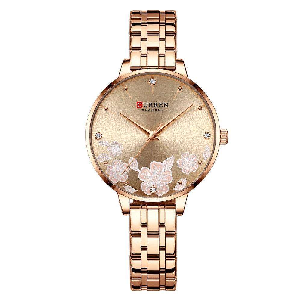 Quartz Watch Elegant Steel Belt Flower - Ladies