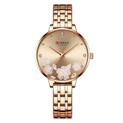 Quartz Watch Elegant Steel Belt Flower - Ladies