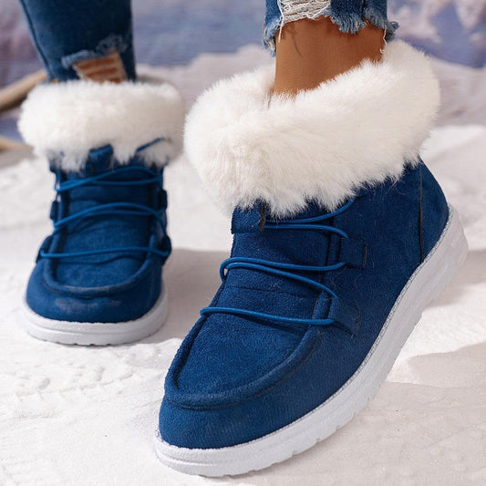 Ladies Fleece Furry Casual Flat Plush Warm Ankle Boots