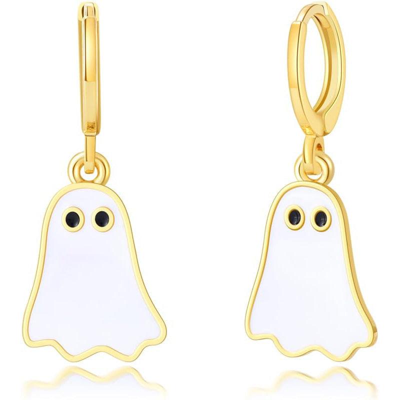 Women Gold Ghost Huggee Hoop Earrings Halloween Jewelry Cute BOO Halloween Ghost