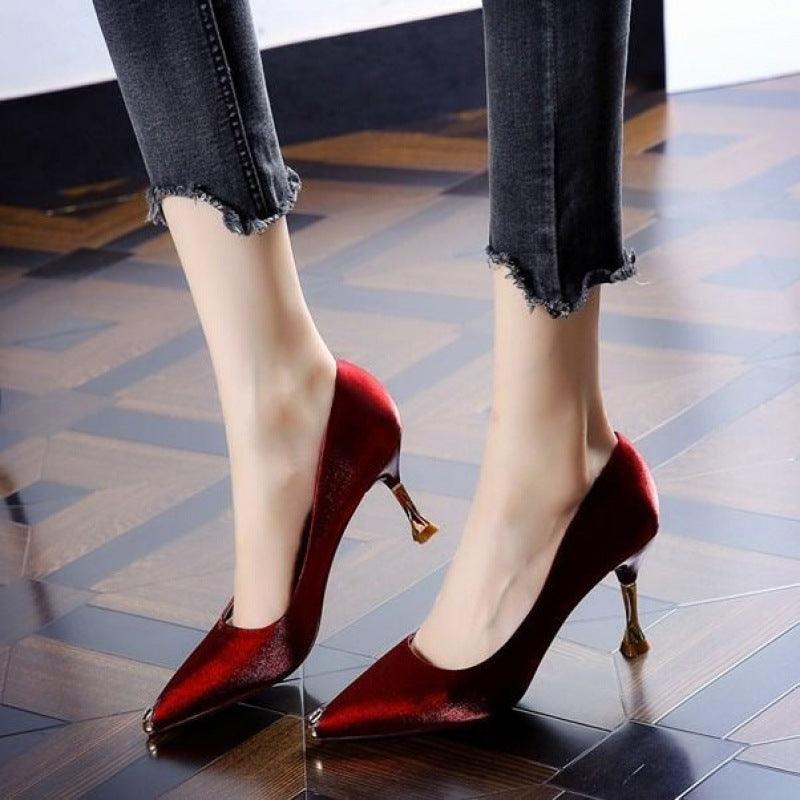 Ladies Elegant Pointed Satin High Heels Stiletto All-match Shoes