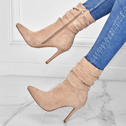 Ladies Pointed Toe Stiletto Heel Ankle Boots Side Zipper