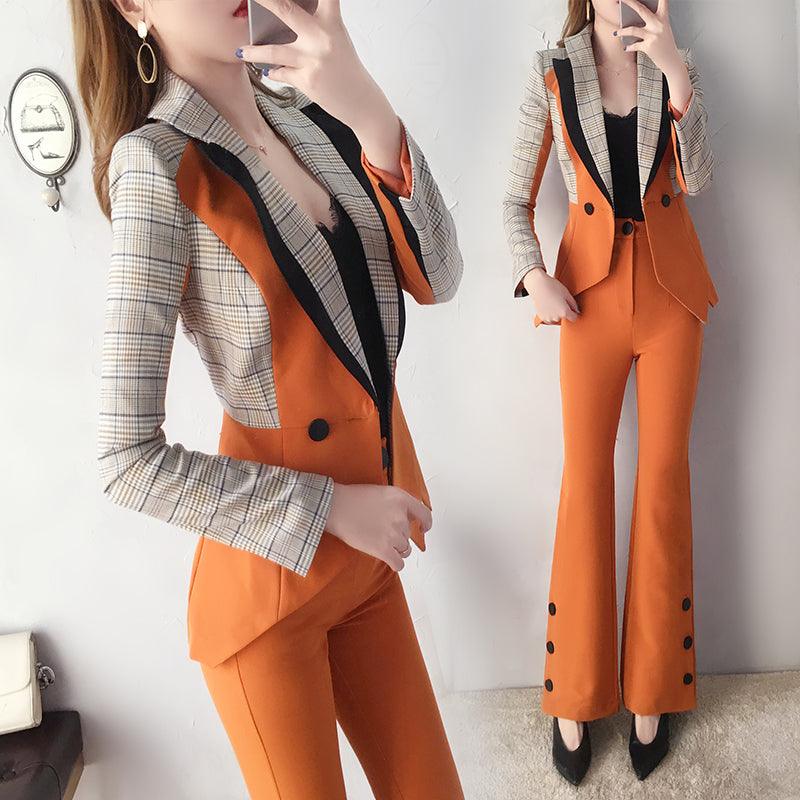 Ladies Plaid Unique Style 2 Pc Suits