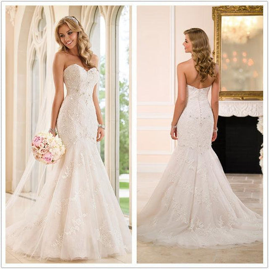 Mermaid Silhouette Lace Detail Tube Top Corset Bodice Phenomenal Wedding Dress