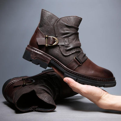 Mens Retro Wrinkle Genuine Leather Boots