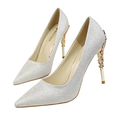 Ladies Elegant Metal Engraved Formal Shoes