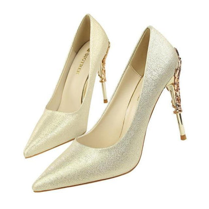 Ladies Elegant Metal Engraved Formal Shoes