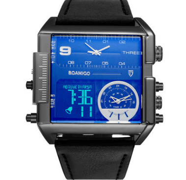 Quartz Sports Chronograph Digital Military Leather Watch - Mens