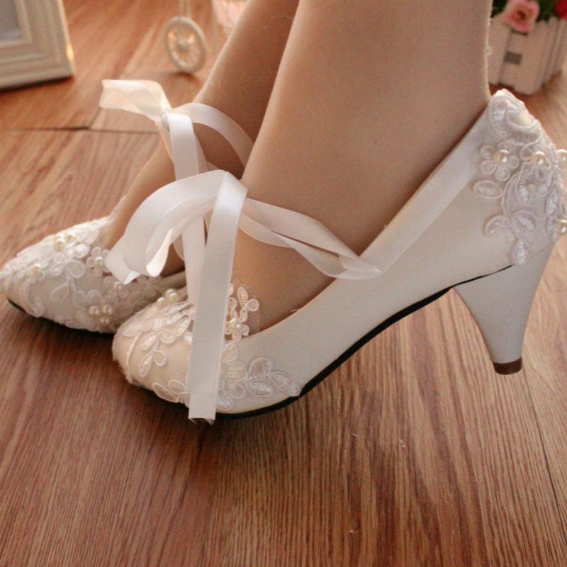 wedding bridal shoes White flat lace