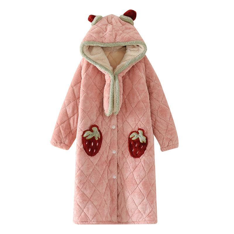 Pyjamas Long Strawberry Quilted Nightgown Flannel