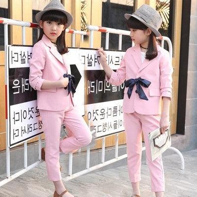 Girls' Elegant Cute Bow Tie Summer Suits