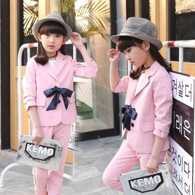 Girls' Elegant Cute Bow Tie Summer Suits