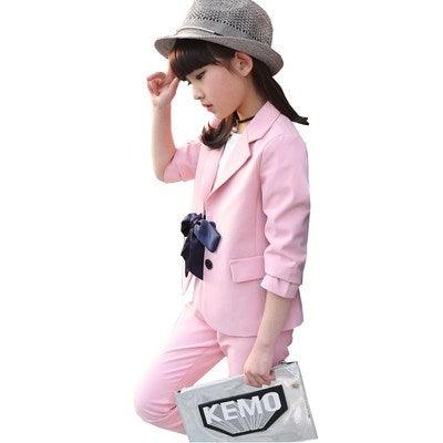 Girls' Elegant Cute Bow Tie Summer Suits