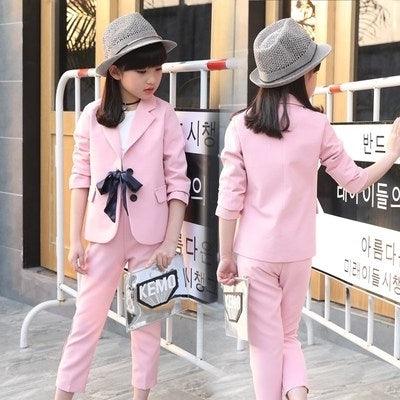 Girls' Elegant Cute Bow Tie Summer Suits