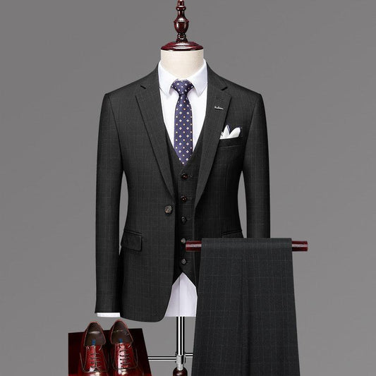 Mens Casual Formal Classic Plaid Suit