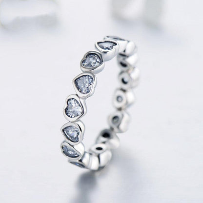 Sterling Silver Full Diamond Heart-Shaped Ring Jewellery