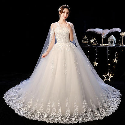 Wedding Dress-Stunningly Detailed Short Shoulder Very Elegant Lace Princess Dress