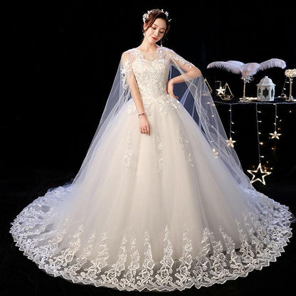 Wedding Dress-Stunningly Detailed Short Shoulder Very Elegant Lace Princess Dress