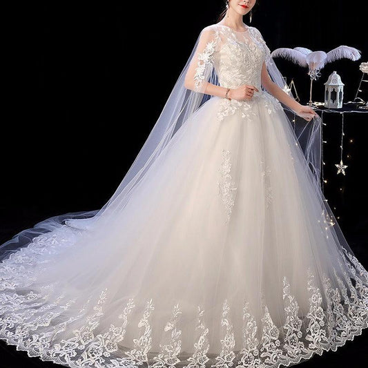 Wedding Dress-Stunningly Detailed Short Shoulder Very Elegant Lace Princess Dress