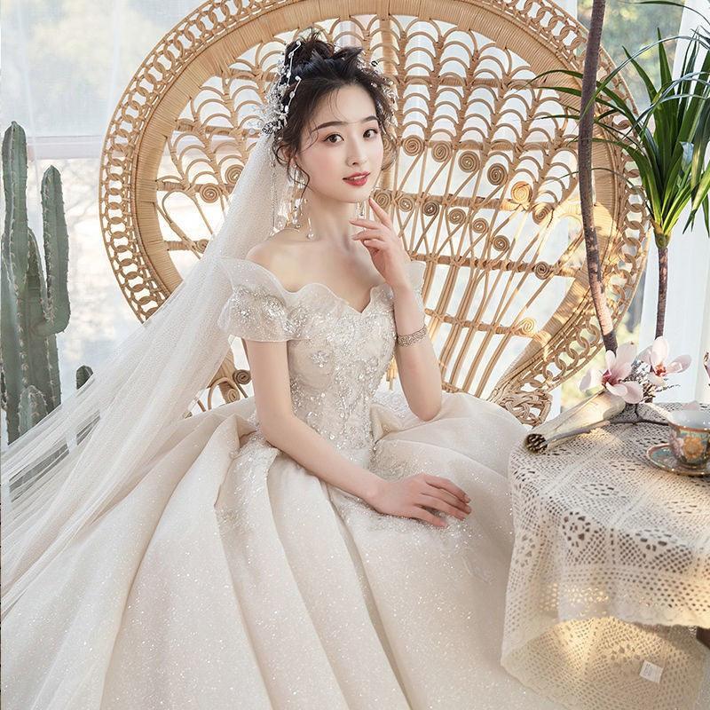 Sparkling Gorgeous One-Shoulder Trailing Forest Super Fairy Dream Bride-Starry Sky