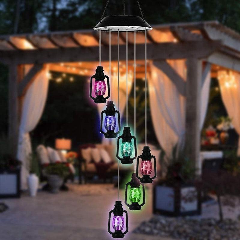 Colour-Changing Solar-Powered Lanterns Wind Chime Mobile with LED Lighting