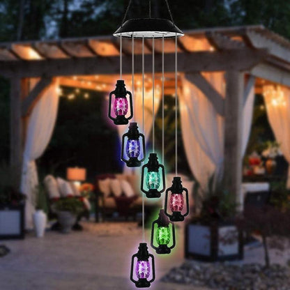 Colour-Changing Solar-Powered Lanterns Wind Chime Mobile with LED Lighting