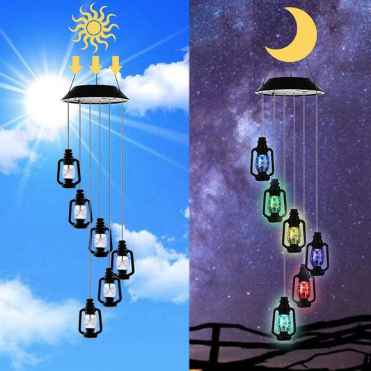 Colour-Changing Solar-Powered Lanterns Wind Chime Mobile with LED Lighting