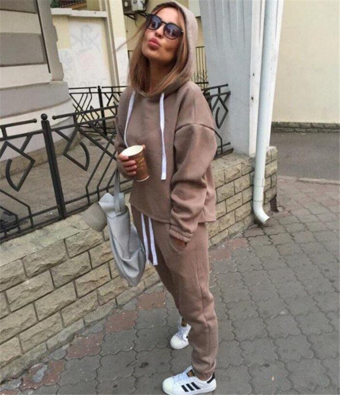 Ladies Casual Trend Drawstring Sweatshirt Stitching Sports Tracksuit