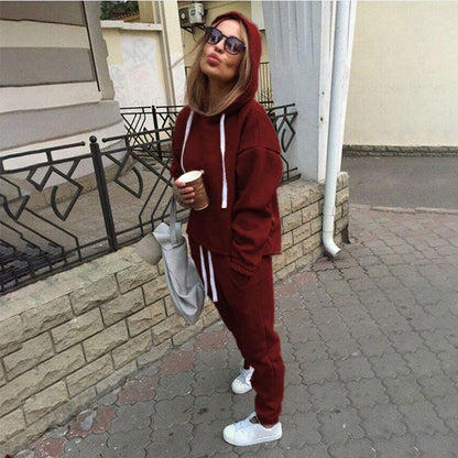 Ladies Casual Trend Drawstring Sweatshirt Stitching Sports Tracksuit