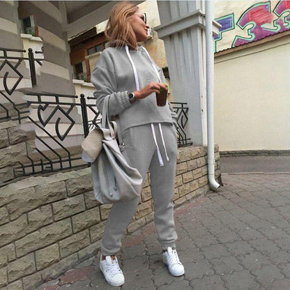 Ladies Casual Trend Drawstring Sweatshirt Stitching Sports Tracksuit