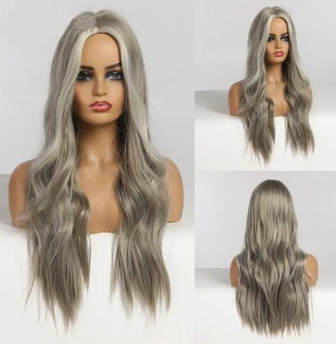 Head Co0verings Long Curly Ombre Grey Wigs