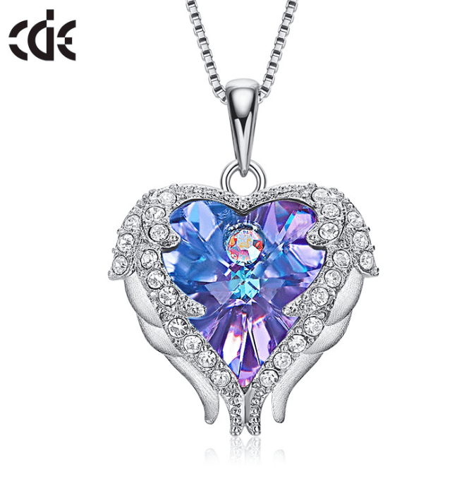 Beautiful Ocean Heart Angel Necklace Sterling Silver-Ladies