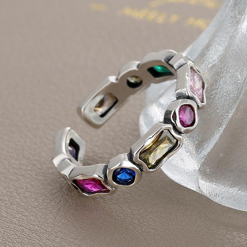 Sterling Silver Colour Gems Matching Geometric Ring