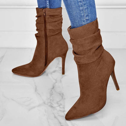 Ladies Pointed Toe Stiletto Heel Ankle Boots Side Zipper