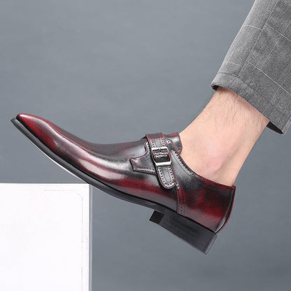 Mens Stylish Pointed Toe Buckle Leather shoes