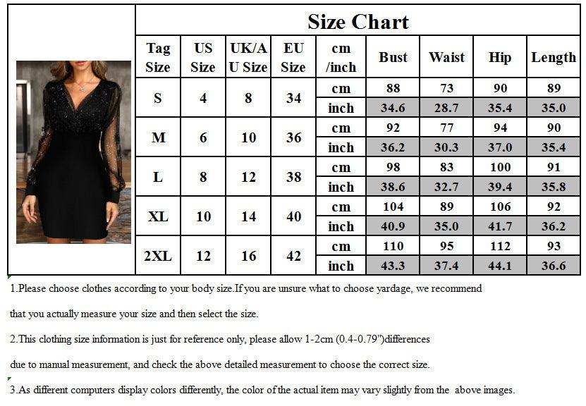 Ladies Stunning Sequin Mesh V-neck Long Sleeve Dress