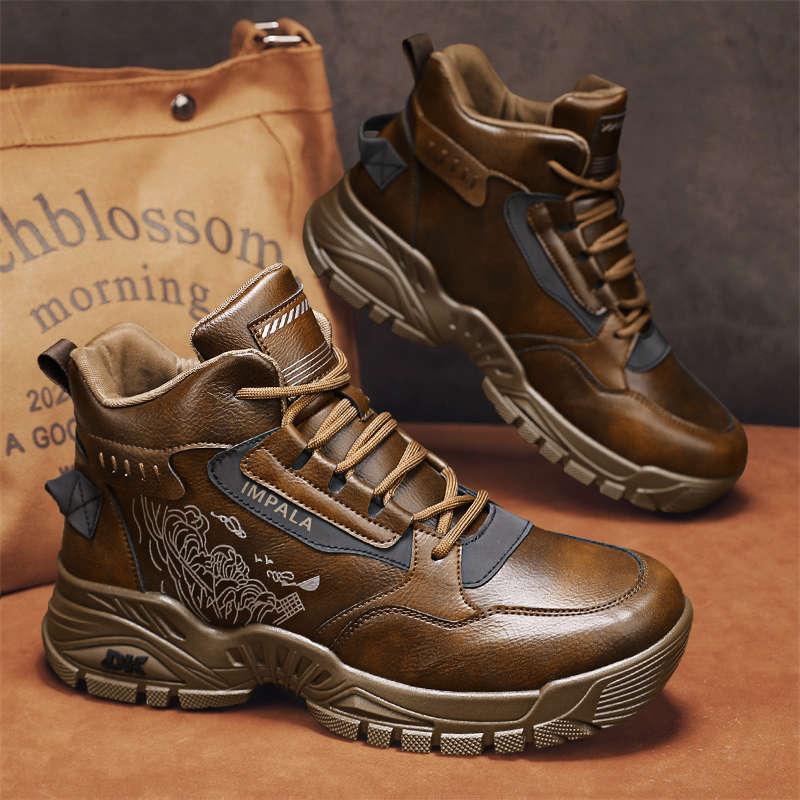 Mens Leather Facing Wear-resistant Labour Protection High-top Tide Boots