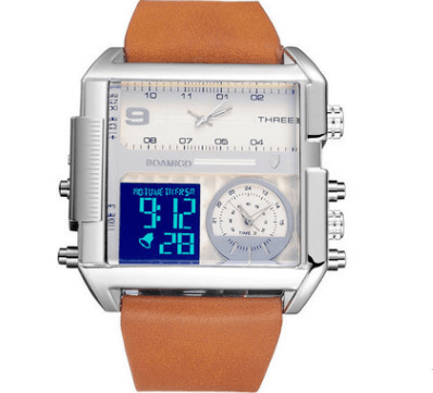 Quartz Sports Chronograph Digital Military Leather Watch - Mens