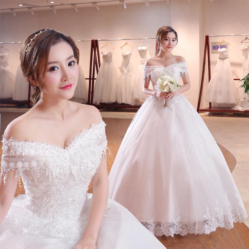 Breath-taking Wedding Ball Gown Puff Skirt Dress With Beautiful Lace Shoulder Covering