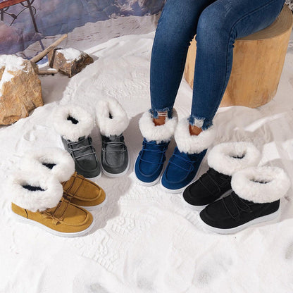 Ladies Fleece Furry Casual Flat Plush Warm Ankle Boots