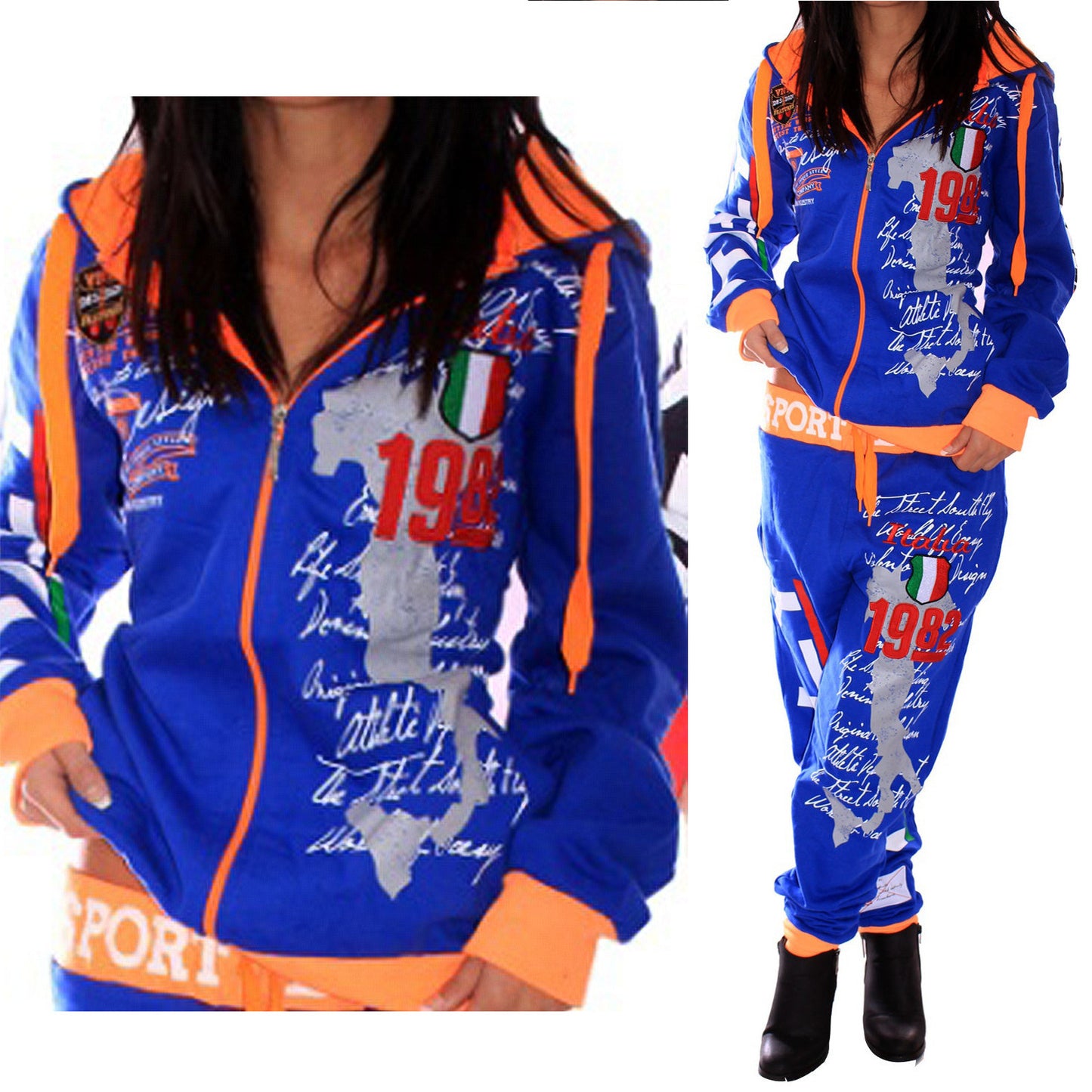 Ladies Hooded Letter Print Sports Track-Suits