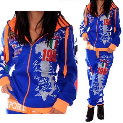 Ladies Hooded Letter Print Sports Track-Suits