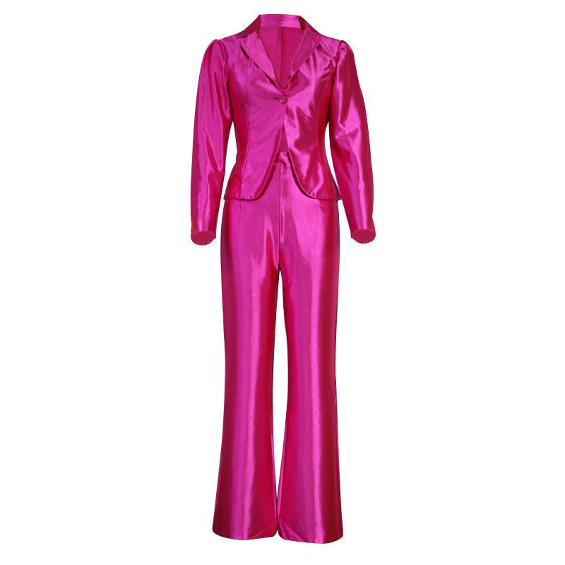 Ladies Stylish Solid Colour Wide Leg Trouser Suit