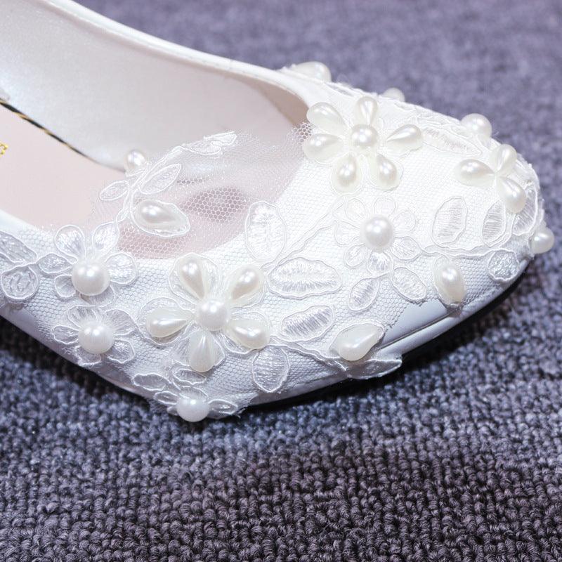 Bridal shoes With lace & Low Kitty Heel