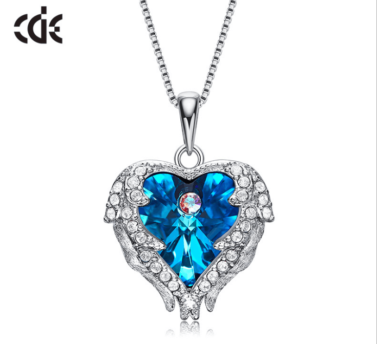 Beautiful Ocean Heart Angel Necklace Sterling Silver-Ladies