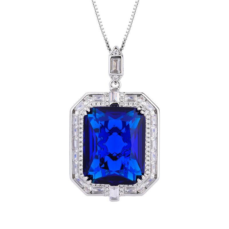 Adorable Stunning Sapphire Diamond Square Pendant Necklace