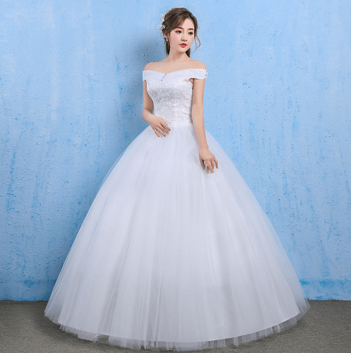 Adorable Elegant Light One Word Shoulder Corset Back Princess Style Wedding Dress