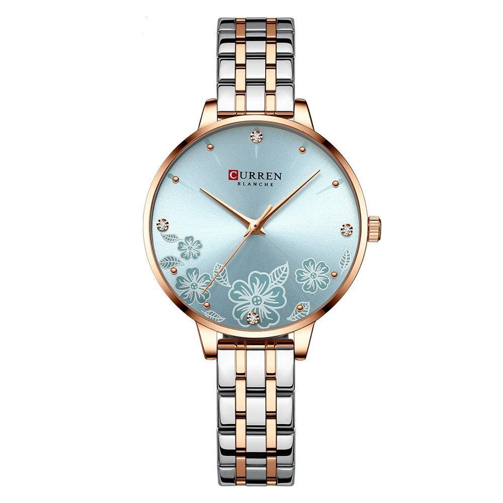 Quartz Watch Elegant Steel Belt Flower - Ladies