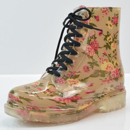 Ladies Summer Transparent Floral Rain Martin Boots