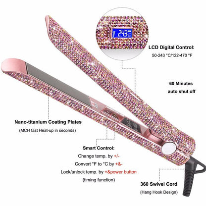 Hair Straightener Professional Glitter Flat Iron Titanium Plate Diamond